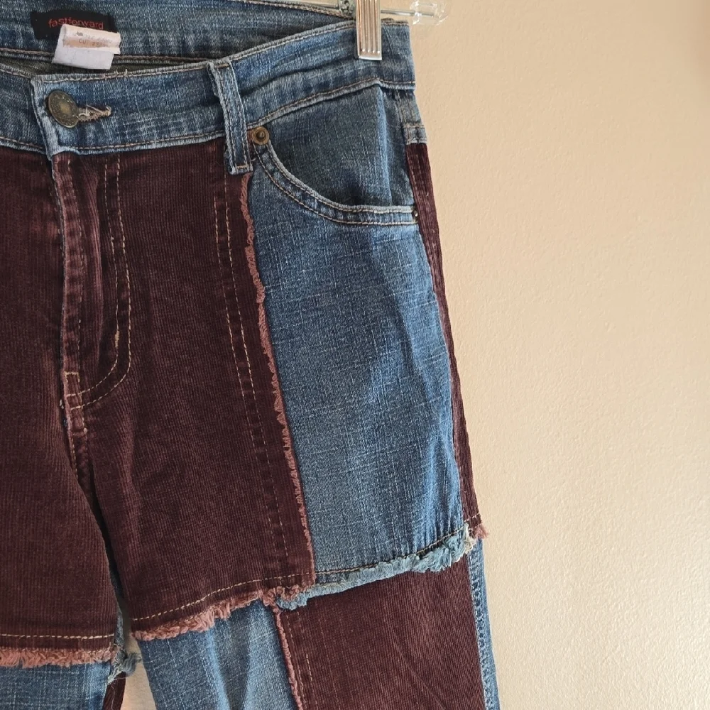 Vintage Patchwork Flare Jeans - Blue and Brown. Stunning! - Picture 7 of 9